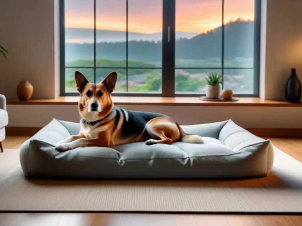 Salón acogedor con mascota: diseño moderno en 8k Acogedor salón con diseño moderno, mascota durmiendo