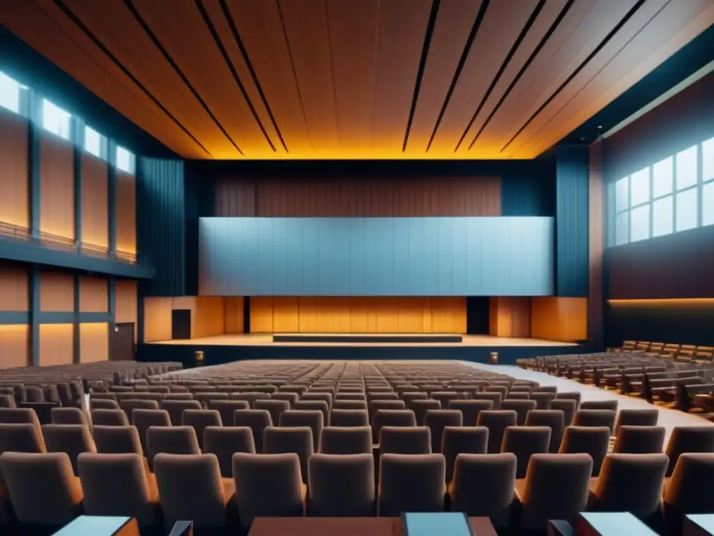 Restauración acústica moderna en edificio histórico Restauración acústica en edificios históricos modernos: Auditorio minimalista con paneles acústicos integrados