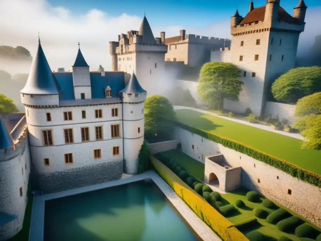 Transformación de castillo histórico en hotel boutique de lujo Adaptación espacios históricos turismo: Castillo histórico convertido en hotel boutique de lujo, restauración de muros antiguos y jardines vibrantes
