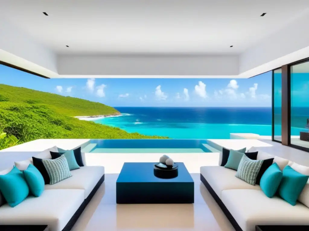 Villa de lujo en el Caribe: diseño moderno frente al mar Adquisición de propiedades de lujo en el Caribe: lujosa villa frente al mar con diseño arquitectónico moderno y piscina infinita privada