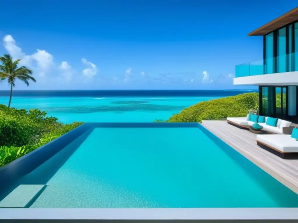 Villa de lujo en la playa del Caribe: diseño moderno y vistas panorámicas Adquisición de propiedades de lujo en el Caribe: villa moderna frente al mar con diseño arquitectónico elegante y vistas panorámicas al océano