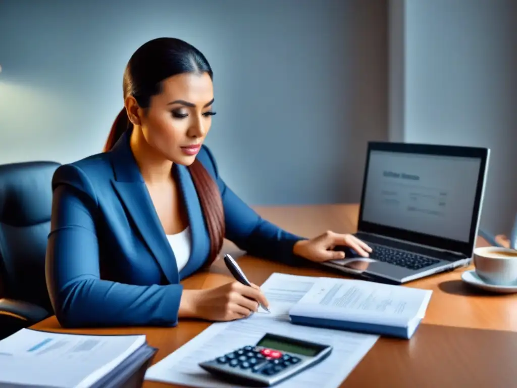 Agente de seguros experto calculando valor de reemplazo de hogar Un agente de seguros concentradamente calcula el valor de reposición de una vivienda
