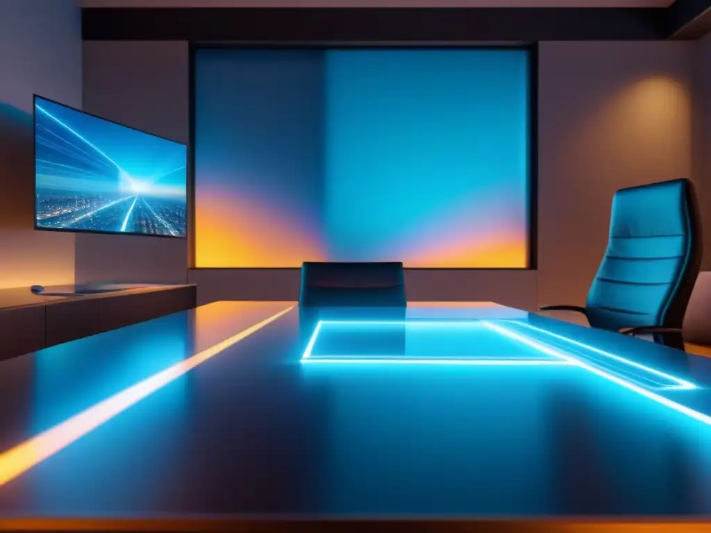 Asistente virtual de IA en oficina futurista Agentes Inmobiliarios con Herramientas IA en Oficina Futurista