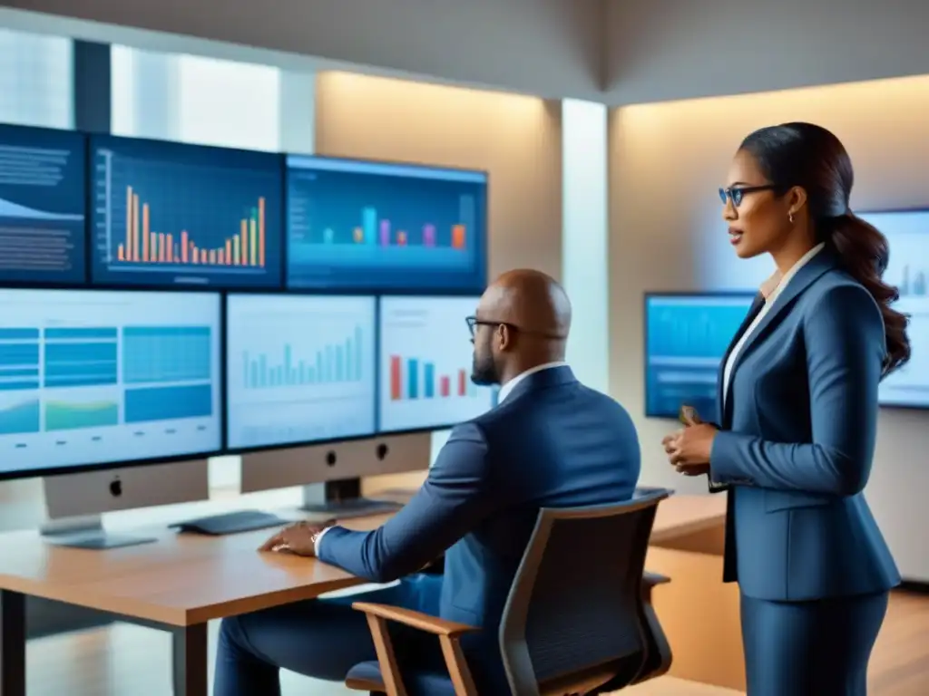 Profesionales colaborando en oficina moderna con tecnología de vanguardia y modelos arquitectónicos, enfoque futuro y conservación del patrimonio Alianzas estratégicas en mercado inmobiliario: Profesionales diversos en oficina moderna, colaborando con tecnología de vanguardia