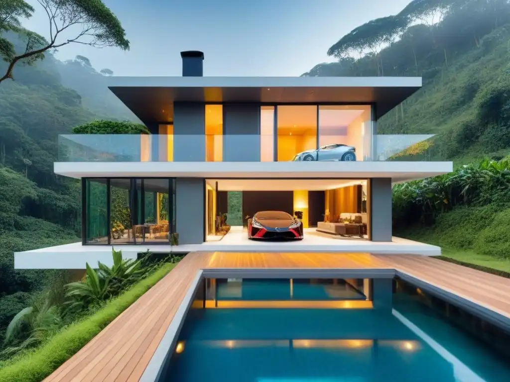 Villa ecofriendly de lujo con diseño sostenible en bosque exuberante Villa ecológica de alta gama en bosque, diseño sostenible con paneles solares, jardín y piscina infinita