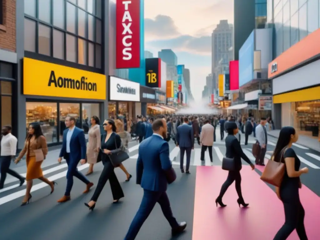 Escena urbana vibrante: diversidad comercial en la ciudad Animada calle urbana con variados locales comerciales reflejando diversidad de negocios