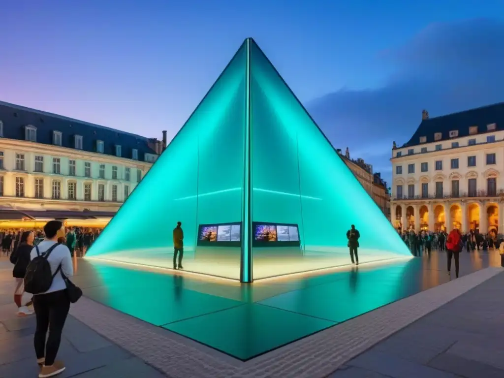 Plaza urbana moderna con vibrante interactividad Un animado y bullicioso lugar lleno de turistas y locales, con edificios modernos y coloridos