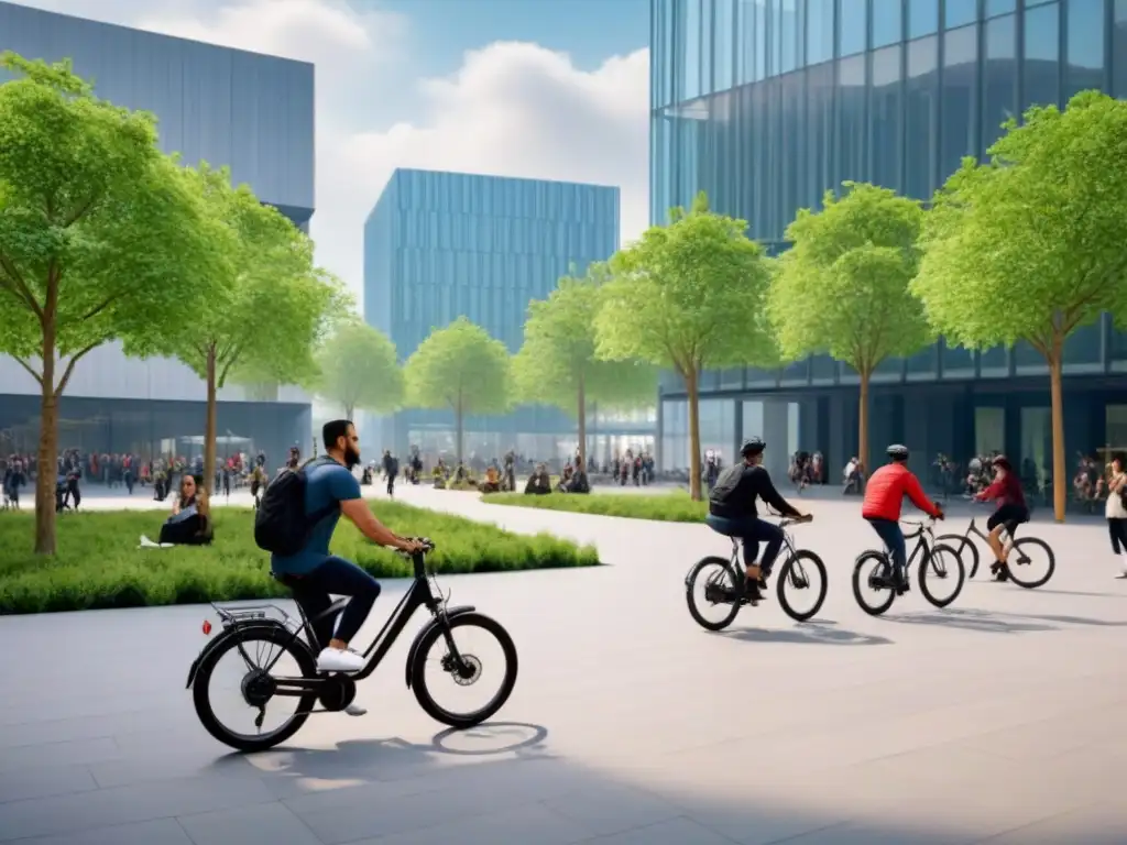 Plaza urbana vibrante: diversidad y armonía en la ciudad Un animado espacio público urbano donde la diversidad y la interacción comunitaria se fusionan