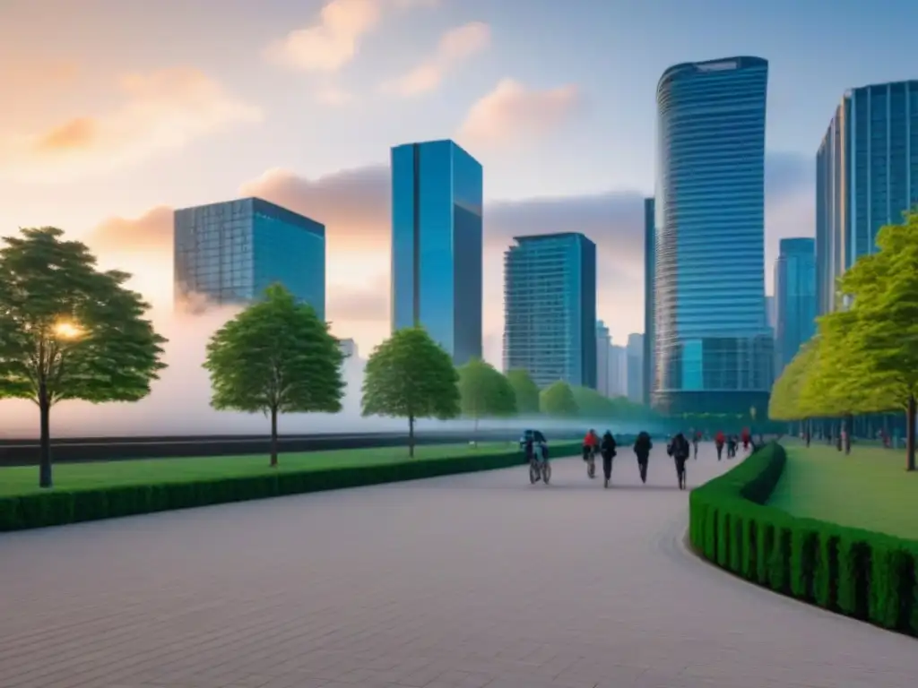 Parque urbano vibrante al atardecer: diversión y comunidad Un animado parque urbano al atardecer refleja la importancia de la recreación en la valorización inmobiliaria