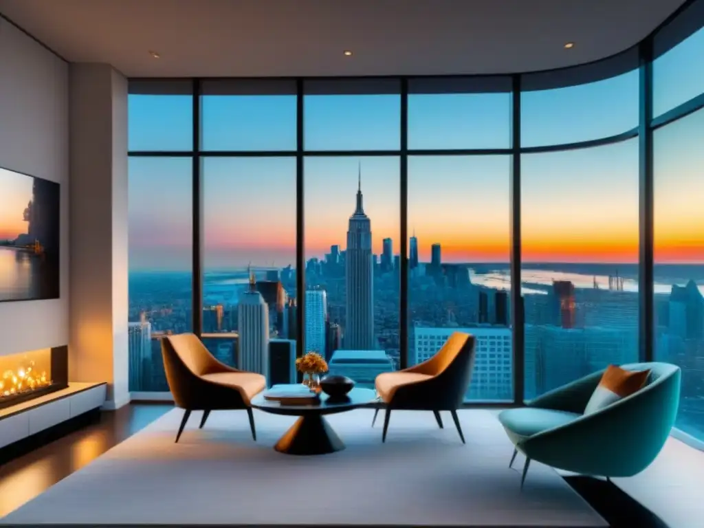Exclusivo penthouse moderno con vistas urbanas impresionantes Apartamento de lujo con impacto en leyes del mercado inmobiliario: diseño contemporáneo, decoración elegante y vistas a la ciudad