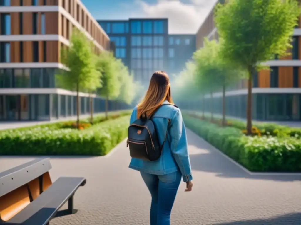 Invertir en apartamentos para estudiantes: Universidad bulliciosa en un día soleado, con modernos edificios rodeados de vegetación