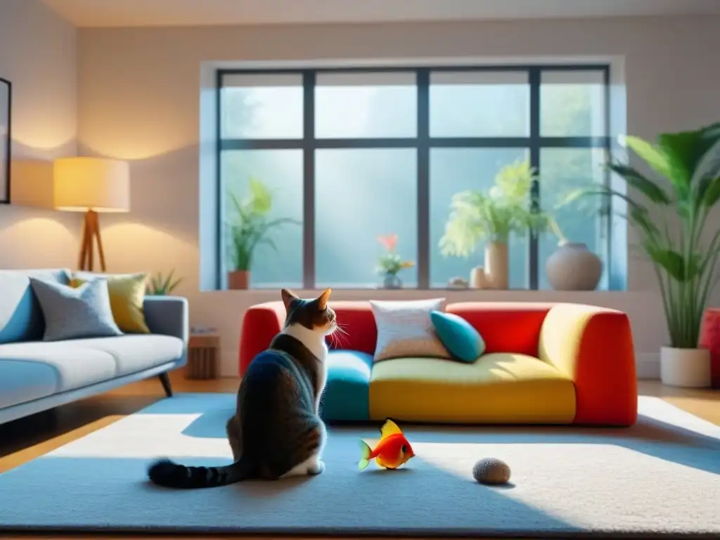 Armonía animal en sala moderna con mascotas y diseño Armonía entre mascotas y moderno salón con Seguros vivienda mascotas