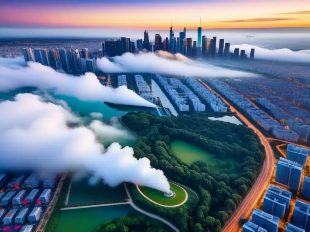 Horizonte urbano moderno: fusión de rascacielos y naturaleza al atardecer Armonía entre rascacielos y espacios verdes al atardecer, destacando la importancia educación en mercado inmobiliario