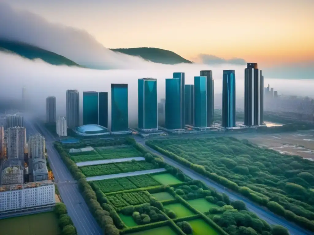 Metrópolis moderna: armonía entre rascacielos y zonas verdes Armonía entre rascacielos y espacios verdes, reflejo de regulaciones conservación mercado inmobiliario en ciudad vibrante