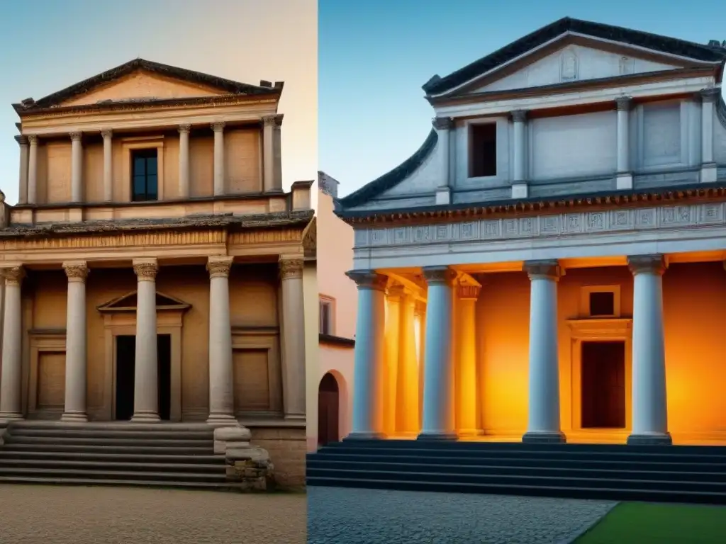 Restauración arquitectónica: de la ruina a la gloria en 8k Fotogrametría en restauración arquitectónica: Detalles meticulosos de una estructura antigua en ruinas y su restauración impecable