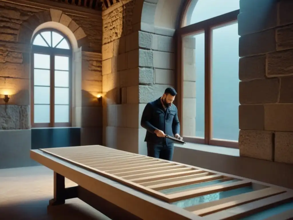 Restauración arquitectónica con materiales tradicionales y modernos en edificio histórico