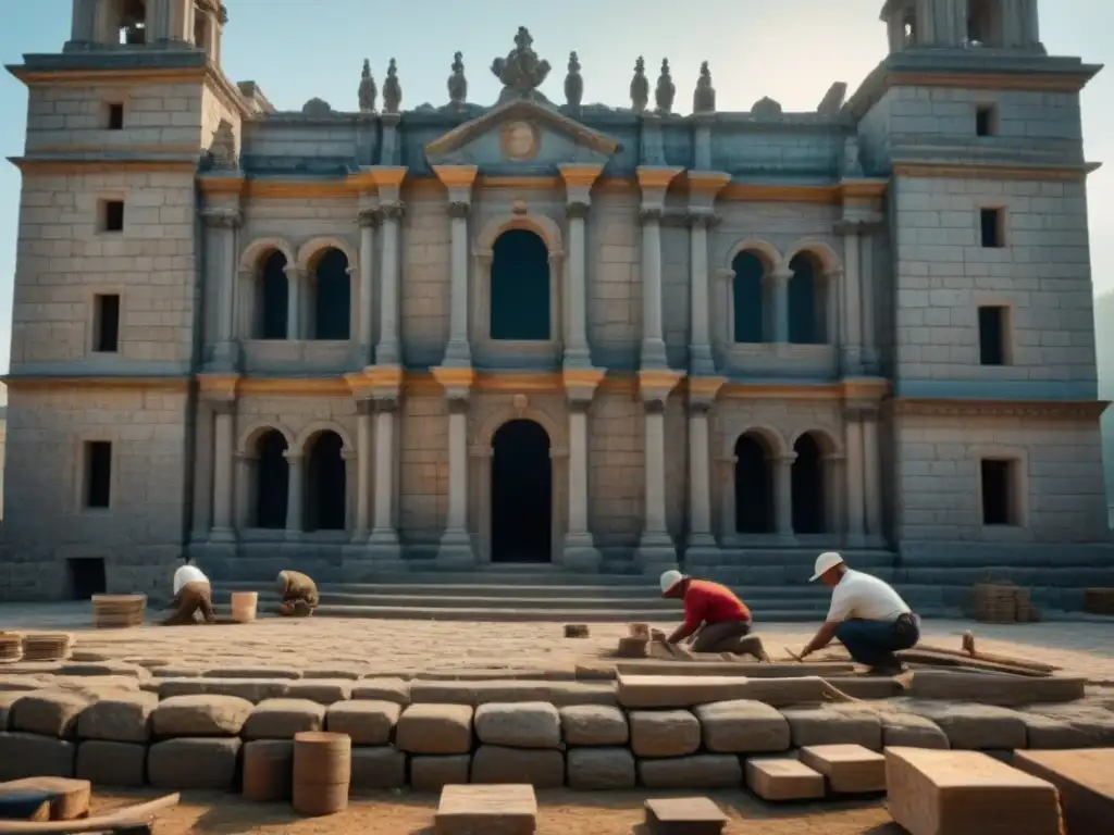 Restauración arquitectónica con materiales tradicionales y modernos, resaltando la belleza de la fusión entre pasado y presente