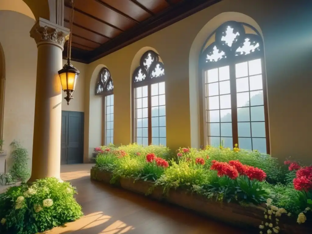 Detalles arquitectónicos de una propiedad histórica restaurada Arquitectura histórica restaurada con detalles ornamentales y jardines exuberantes