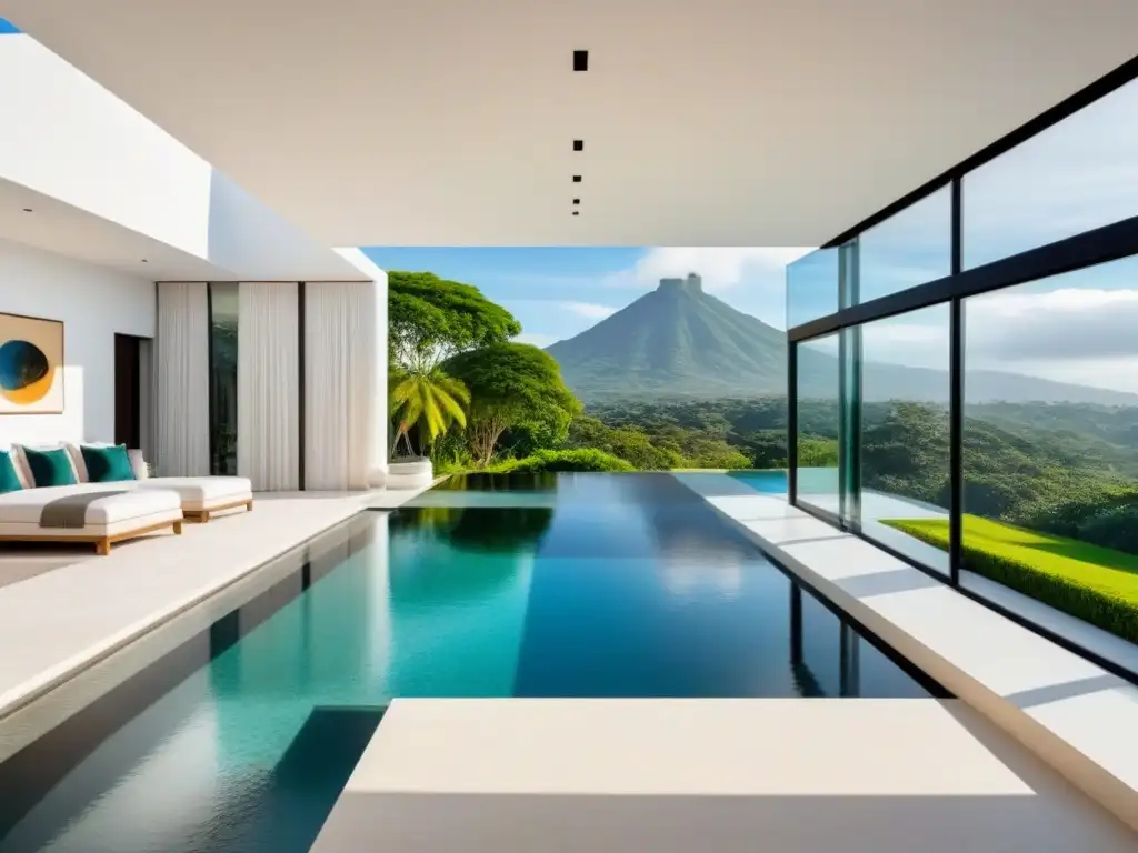 Arquitectura mexicana de lujo: Líneas modernas y naturaleza exuberante Arquitectura lujosa en México: modernas líneas y elegancia en una propiedad rodeada de exuberante vegetación y una piscina infinita brillante