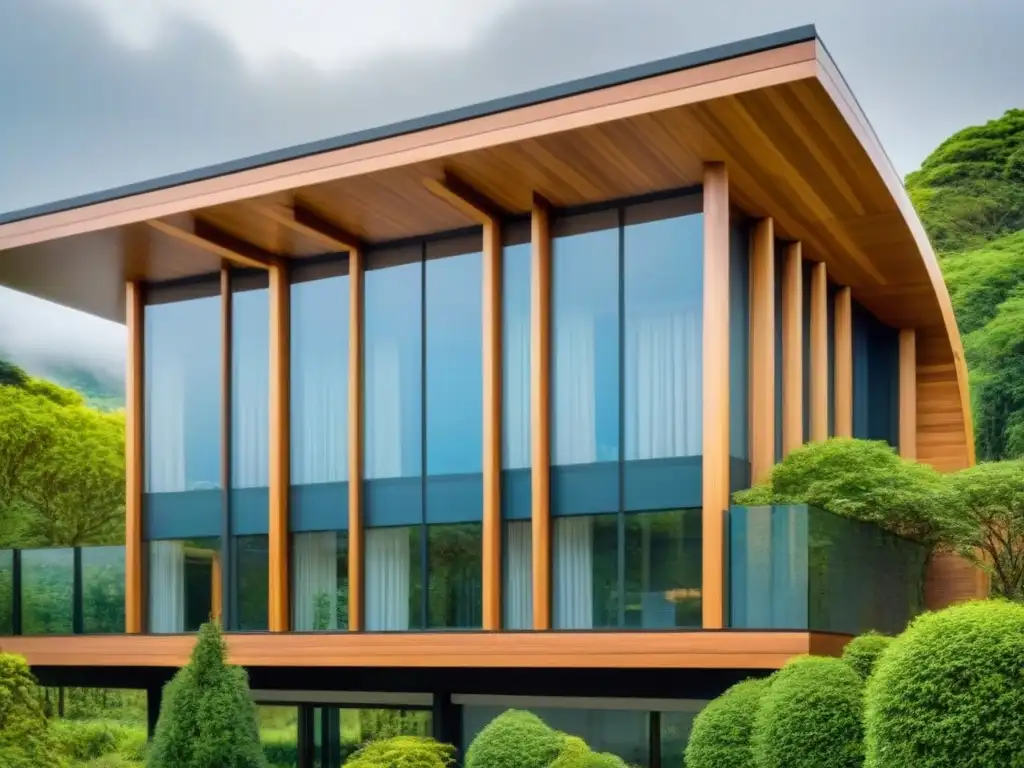 Arquitectura de madera contemporánea: diseño detallado y sostenible Arquitectura de madera sustentable con detalles modernos y abundante luz natural