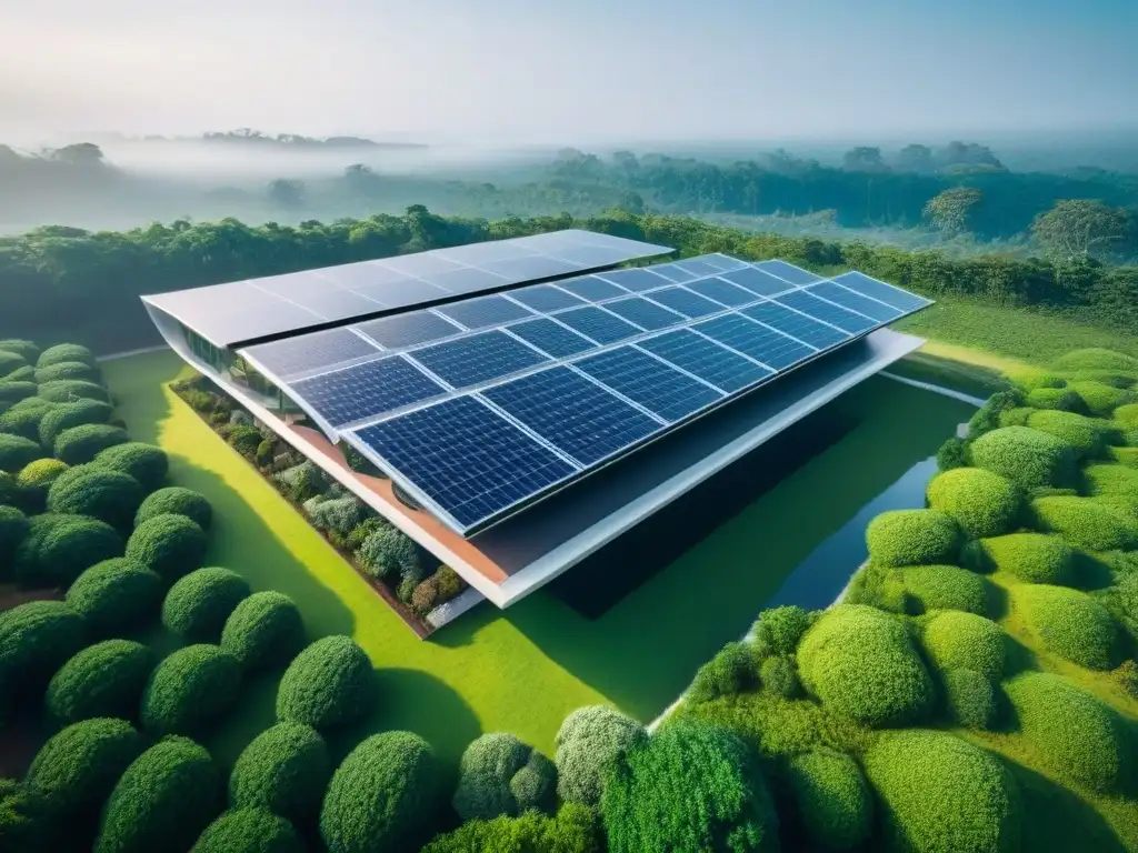Complejo sustentable: arquitectura ecofriendly y naturaleza en armonía Arquitectura sostenible en valorización inmobiliaria: complejo futurista con diseño ecoamigable y vegetación integrada