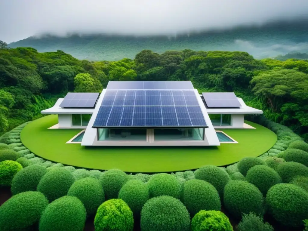 Edificio sostenible: diseño moderno en armonía con la naturaleza Arquitectura sostenible en valorización inmobiliaria: Edificio moderno rodeado de naturaleza exuberante y tecnología ecoamigable