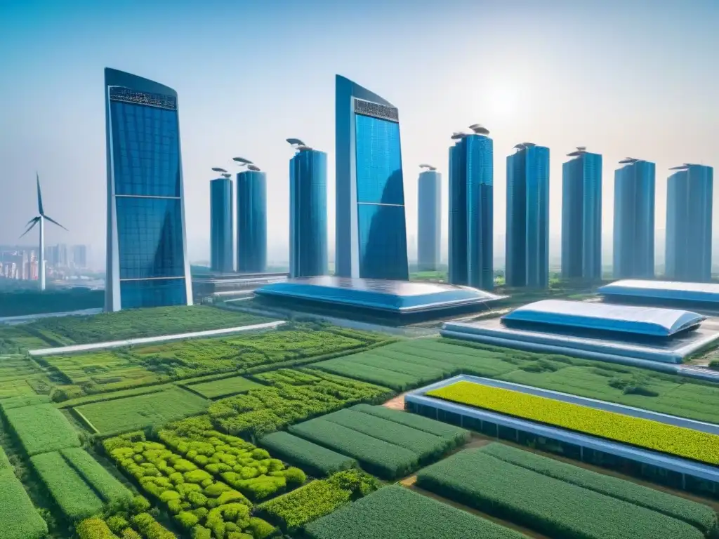 Metrópolis futurista sostenible: rascacielos ecoamigables Arquitectura sustentable: ciudad futurista con rascacielos eco-amigables y tecnología verde innovadora