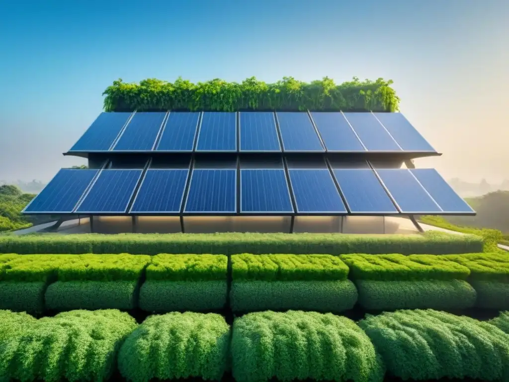 Edificio ecológico futurista con paneles solares en un entorno natural Arquitectura sustentable en valorización inmobiliaria: Edificio futurista con paneles solares, jardines verticales y diseño eco-amigable