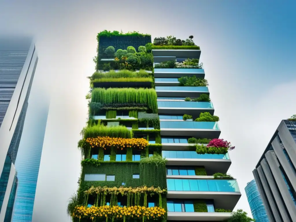 Jardín vertical en rascacielos: belleza natural en la ciudad Arquitectura urbana con jardines verticales exuberantes y beneficiosos en edificios urbanos
