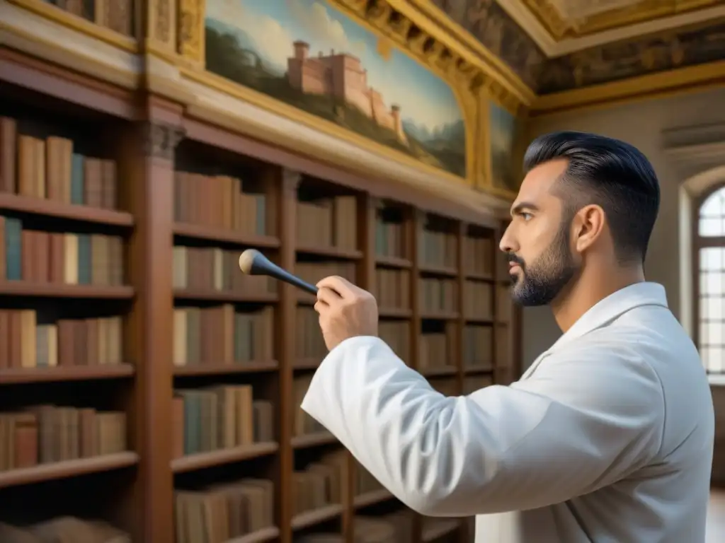 Restaurador de frescos: experticia y precisión en un palacio histórico Un artesano restaurando frescos antiguos con meticulosidad en un palacio histórico