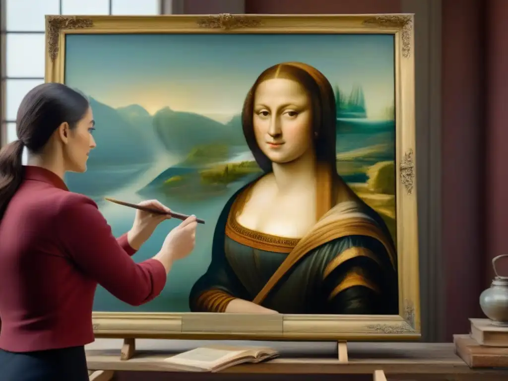Restaurador experto devolviendo vida a pintura centenaria Un artesano restaura con precisión un cuadro antiguo, evitando errores en la restauración de bienes históricos