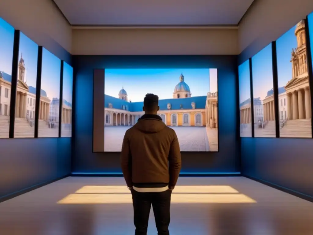 Restauración digital de fachada histórica en 8K Artista de restauración digital usando herramientas virtuales para recrear fachada histórica con precisión y detalle
