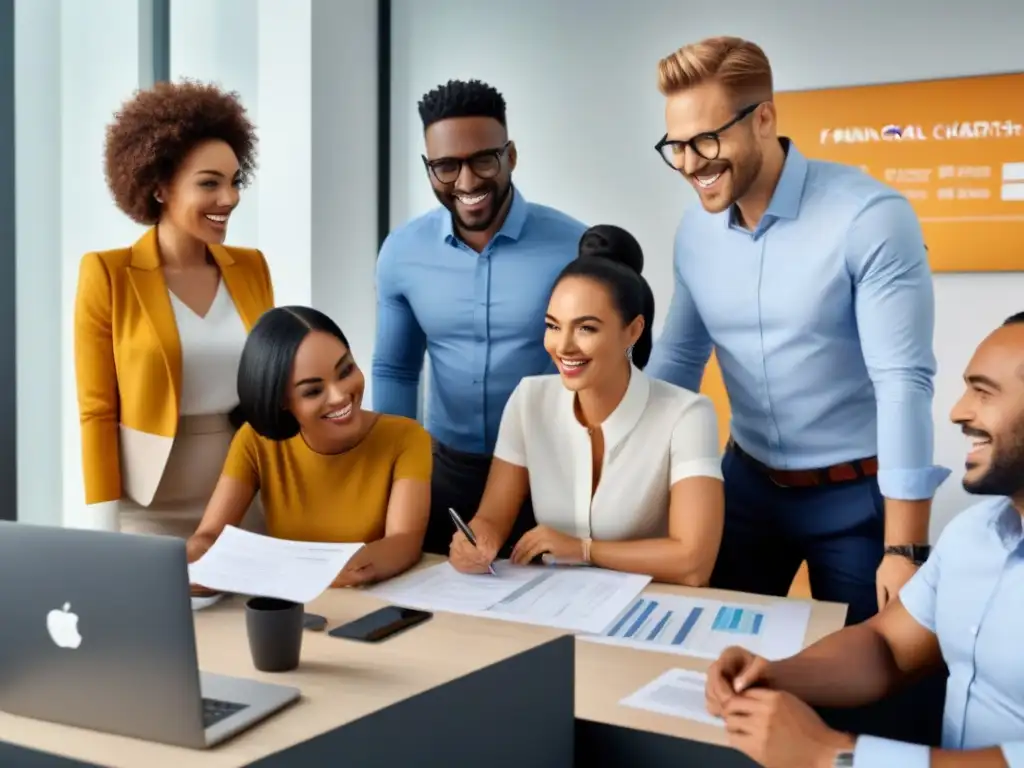 Soluciones hipotecarias inclusivas para mal crédito en oficina moderna Un asesor financiero ayuda a cliente con mal crédito