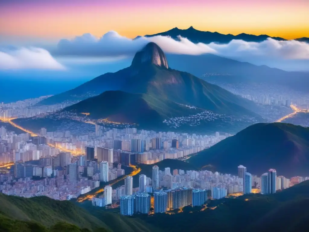 Espectacular panorama urbano de Caracas al atardecer: tradición y progreso en el mercado inmobiliario venezolano Atardecer en Caracas: mezcla de modernidad y tradición en el mercado inmobiliario de Venezuela