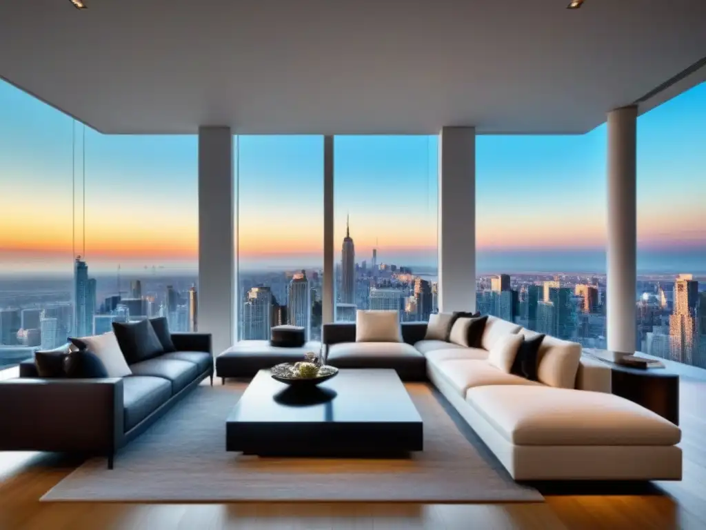 Exclusivo ático moderno con vistas urbanas y diseño elegante Ático moderno de lujo con vista a la ciudad, mobiliario contemporáneo y diseño elegante