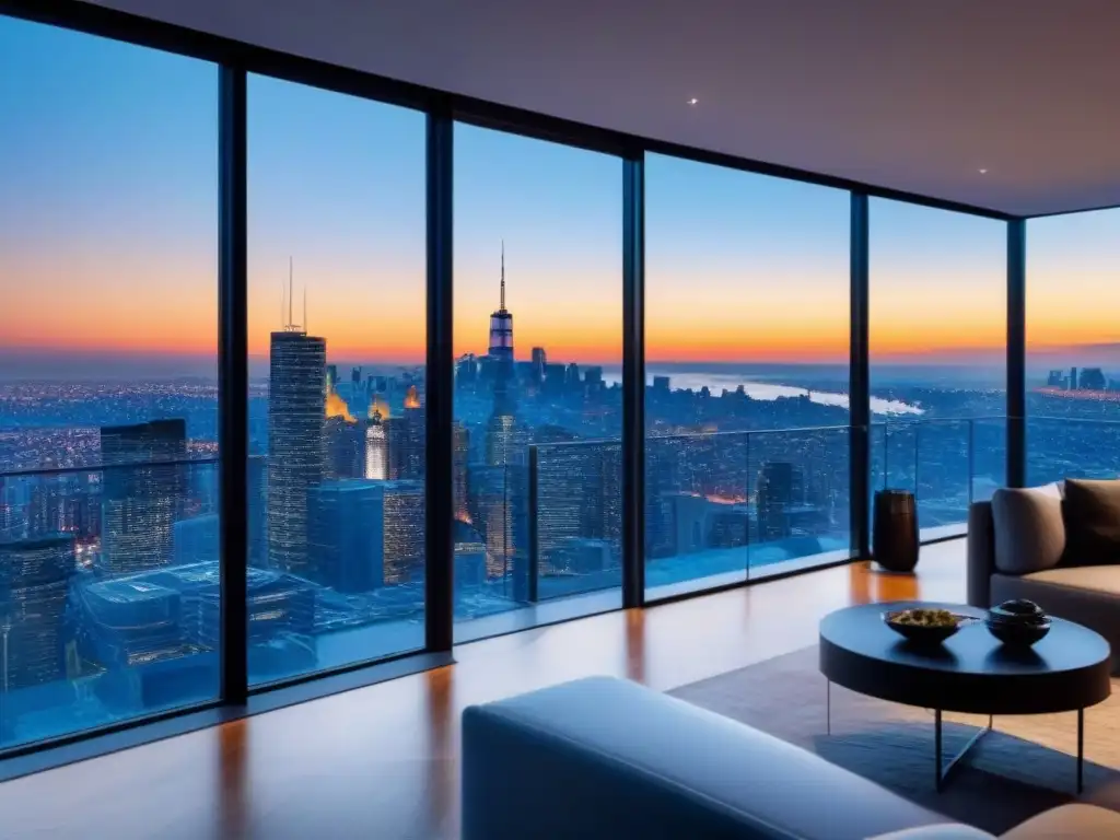 Penthouse de lujo con vistas panorámicas en ciudad vibrante Ático moderno de lujo con vistas urbanas, diseño elegante y ambiente sofisticado para transacciones inmobiliarias de lujo