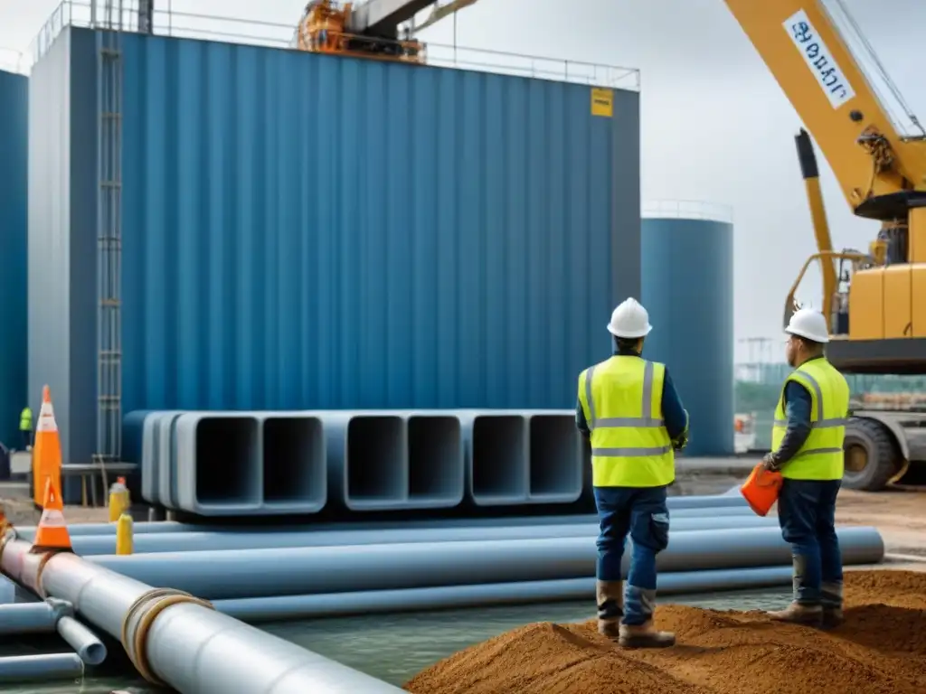 Implementación de sistemas de reciclaje de agua en obra moderna Avanzada tecnología purificando agua en obra sostenible con beneficios de reciclaje