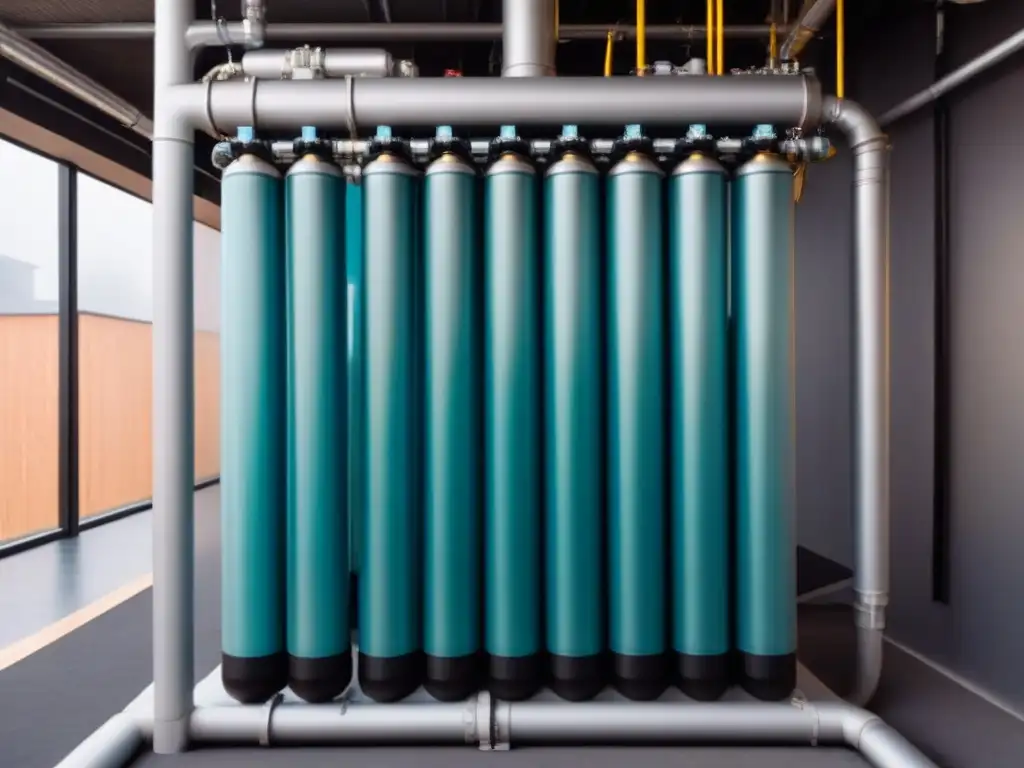 Revolutionary Water Filtration System: Diseño Futurista 8k Avanzada tecnología de filtración de agua integrada en edificio moderno