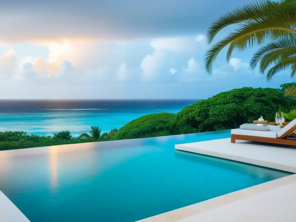 Villa de lujo frente al mar en Barbados con piscina infinita y atardecer dorado Invertir en bienes raíces en Barbados: lujosa villa frente al mar con piscina infinita y elegante mobiliario al atardecer