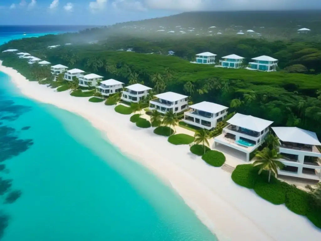 Inversiones inmobiliarias en Barbados: lujo tropical frente al mar Invertir en bienes raíces Barbados: Vista aérea de aguas turquesas y playas blancas, palmeras y propiedades lujosas en Barbados