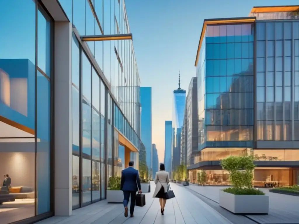 Rascacielos de cristal: modernidad y elegancia en la ciudad Invertir en bienes raíces emergentes: Edificio de vidrio de lujo en una ciudad moderna y vibrante