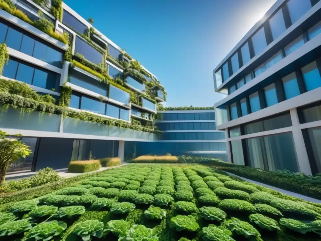Complejo arquitectónico sostenible: diseño innovador en 8k Invierte en bienes raíces sostenibles: un complejo arquitectónico futurista integrado con la naturaleza