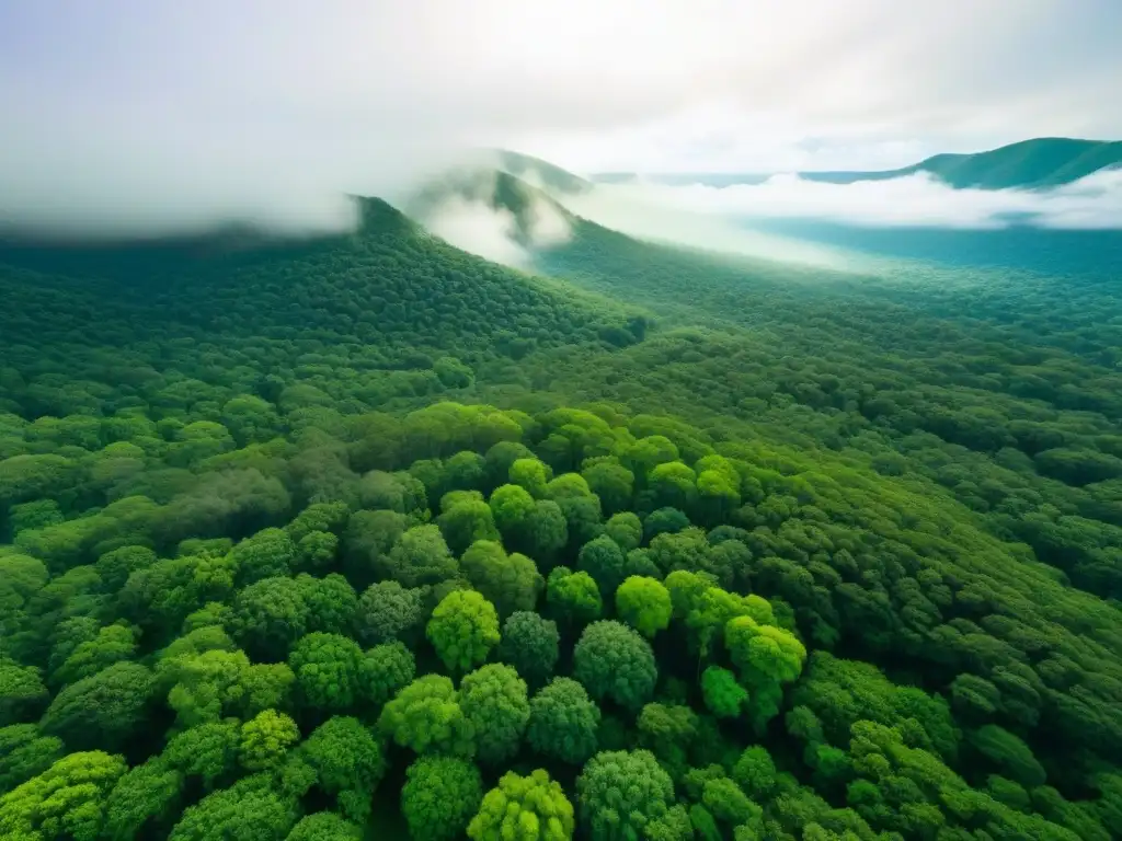 Esplendor verde: Restauración de bosque nativo aéreo Un bosque nativo exuberante y diverso, crucial restauración paisajes vegetación nativa
