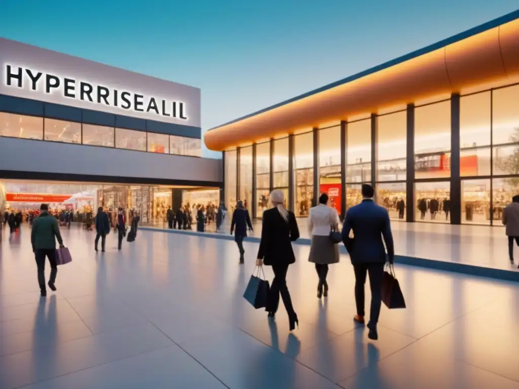 Centro comercial moderno y vibrante con diversidad de tiendas y compradores Un bullicioso y vibrante centro comercial con modernos escaparates, reflejando lo último en moda, tecnología y diseño