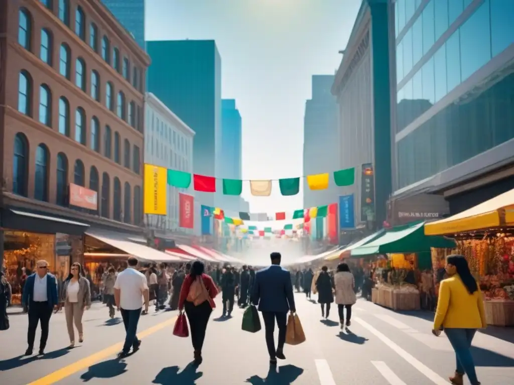 Escena urbana inclusiva: diversidad cultural en la ciudad Una calle de ciudad bulliciosa con diversidad cultural y construcción de ciudades inclusivas