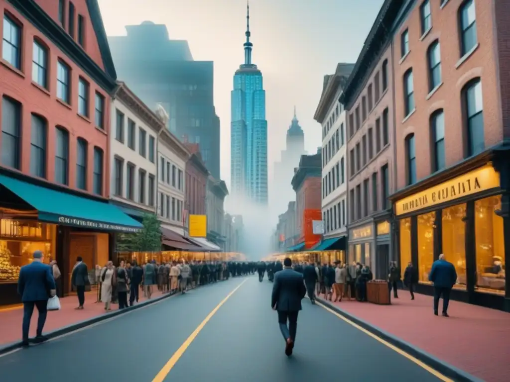 Contraste urbano: Renacimiento histórico y modernidad en la ciudad Una calle de la ciudad histórica muestra la transformación normativa de propiedades, con edificios antiguos y modernos