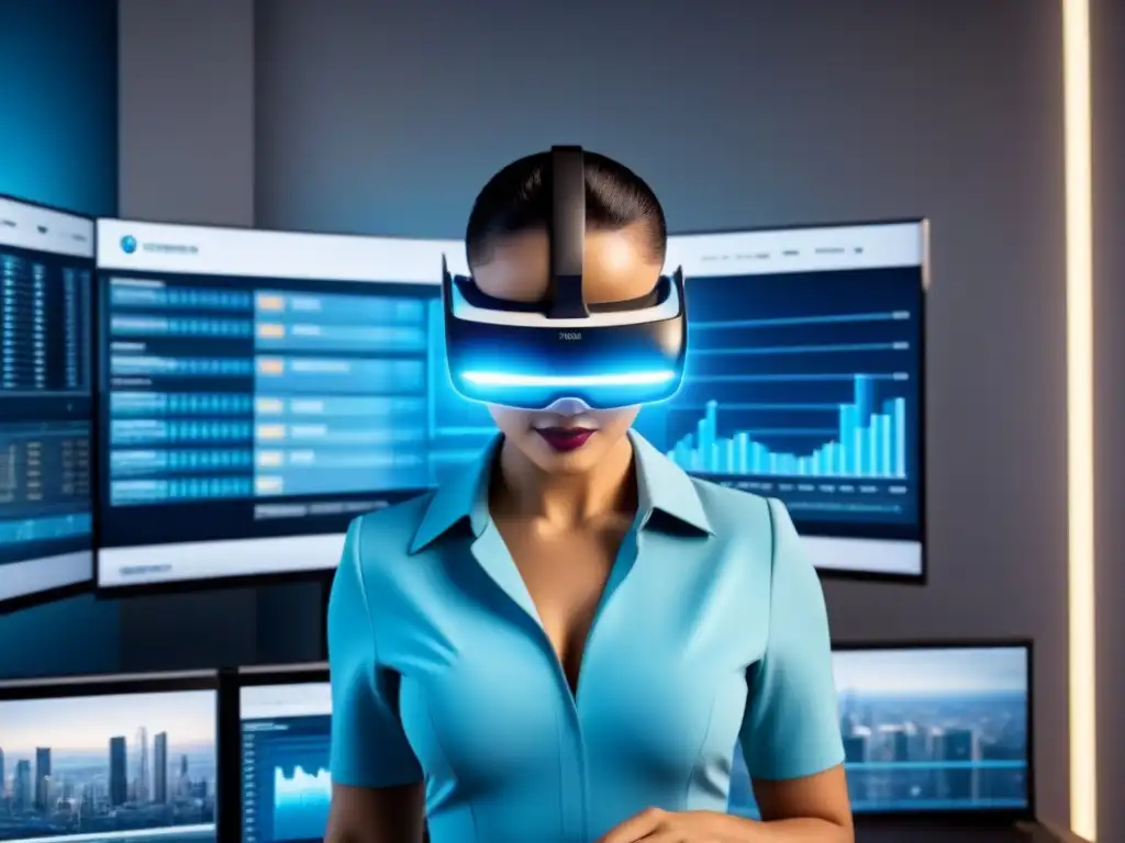 Portafolio inmobiliario diversificado en interfaz futurista Una cartera de inversión inmobiliaria diversificada en una interfaz digital futurista