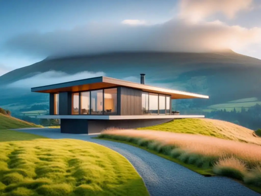 Casa pasiva moderna: diseño ecoamigable en 8k Una casa pasiva moderna y elegante con eficiencia energética en un paisaje pintoresco