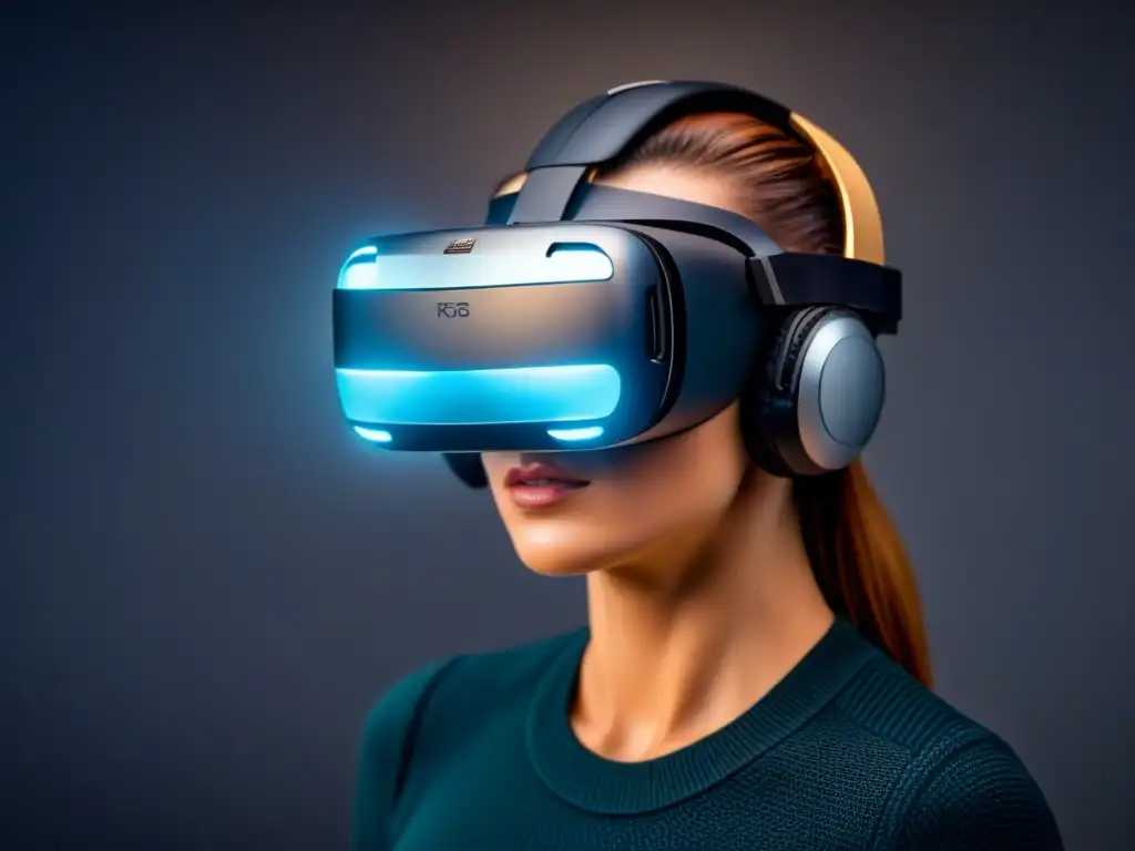Cascos de realidad virtual ultradetallados para diseño digital Un casco de realidad virtual futurista y detallado, con luces LED y diseño avanzado para planificación en restauración digital