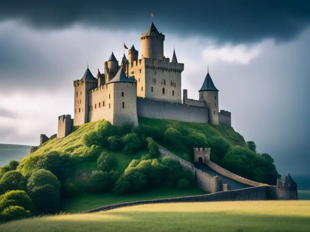Castillo histórico bajo tormenta: belleza y resiliencia Castillo histórico de piedra resiste ante tormenta, destaca conservación patrimonio arquitectónico cambio climático